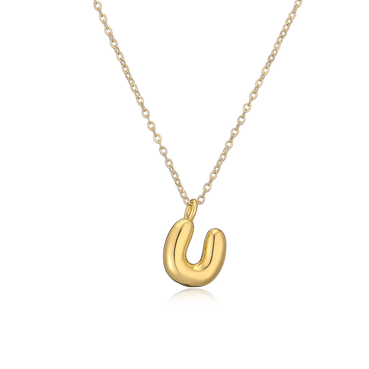 Minimalist Letter-Shaped Copper Pendant Necklace with Real Gold Plating for Women