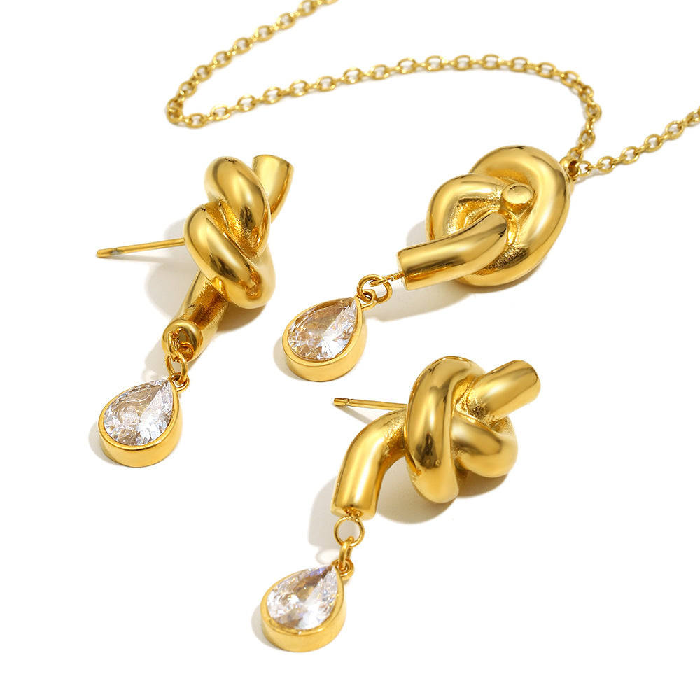 Vintage Luxury 18K Gold Plated Stainless Steel Geometric Teardrop Necklace with Cubic Zirconia