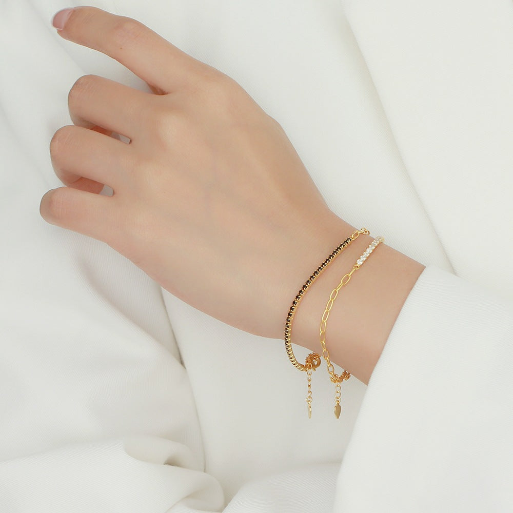 Bracciale da donna in argento sterling 925 placcato con zirconi cubici, lusso minimalista