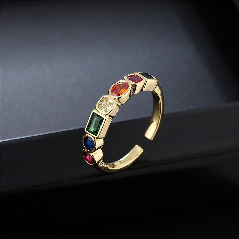 Geometric Gold Plated Brass Micro-Inlaid Cubic Zirconia Ring for Women