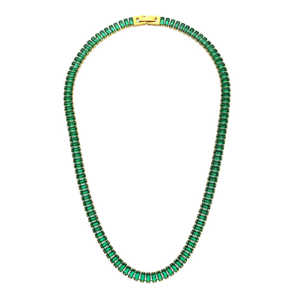 Bracciale e Collana Minimalisti Geometrici in Acciaio Inossidabile Placcato Oro 18K con Zirconi Micro-Incastonati