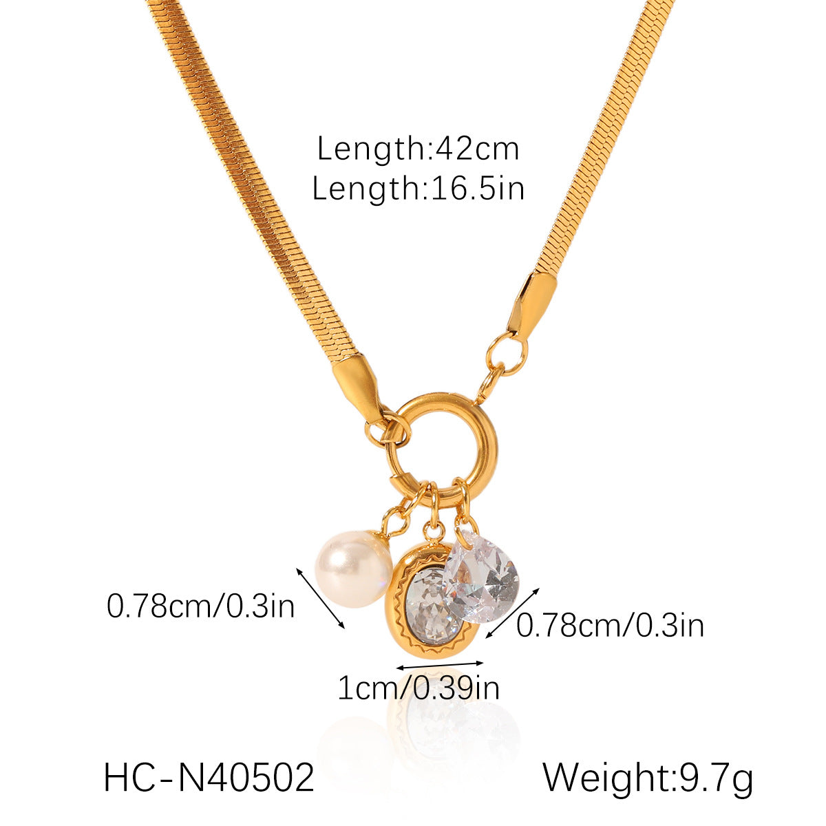Collana a catena in acciaio inossidabile con ciondoli in acciaio al titanio e perle, forme geometriche (cuore, stella, goccia), finitura placcata, per donne