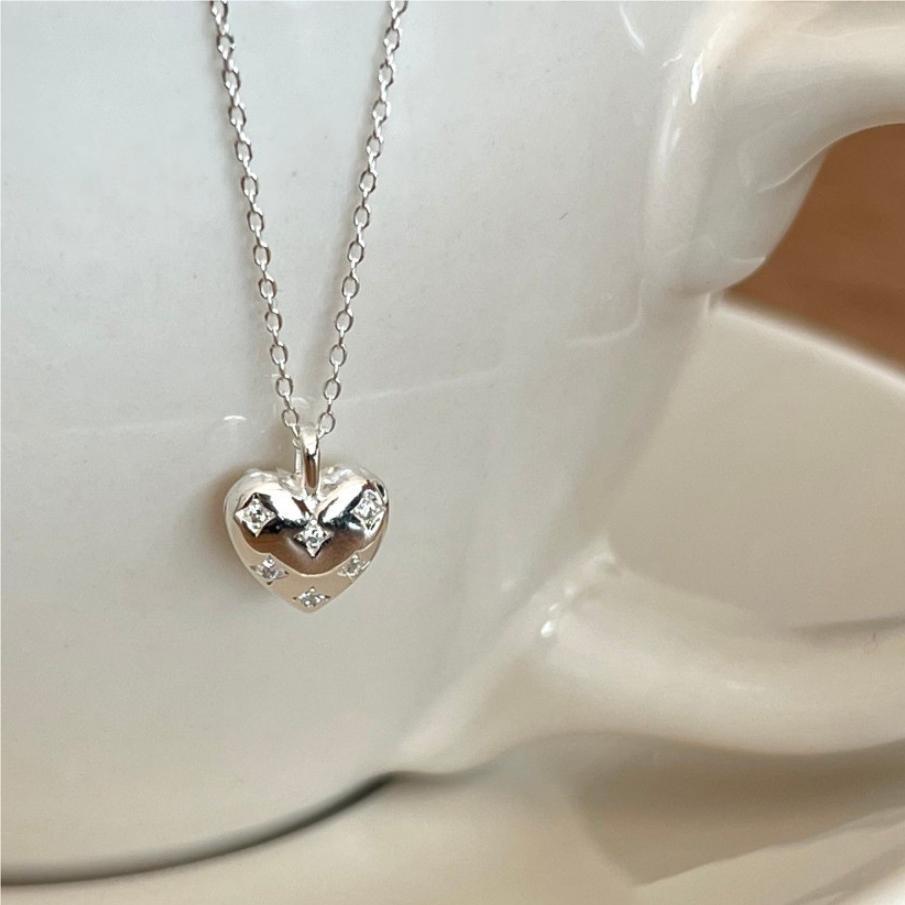Minimalist Heart-Shaped 925 Sterling Silver Necklace with Cubic Zirconia Accents