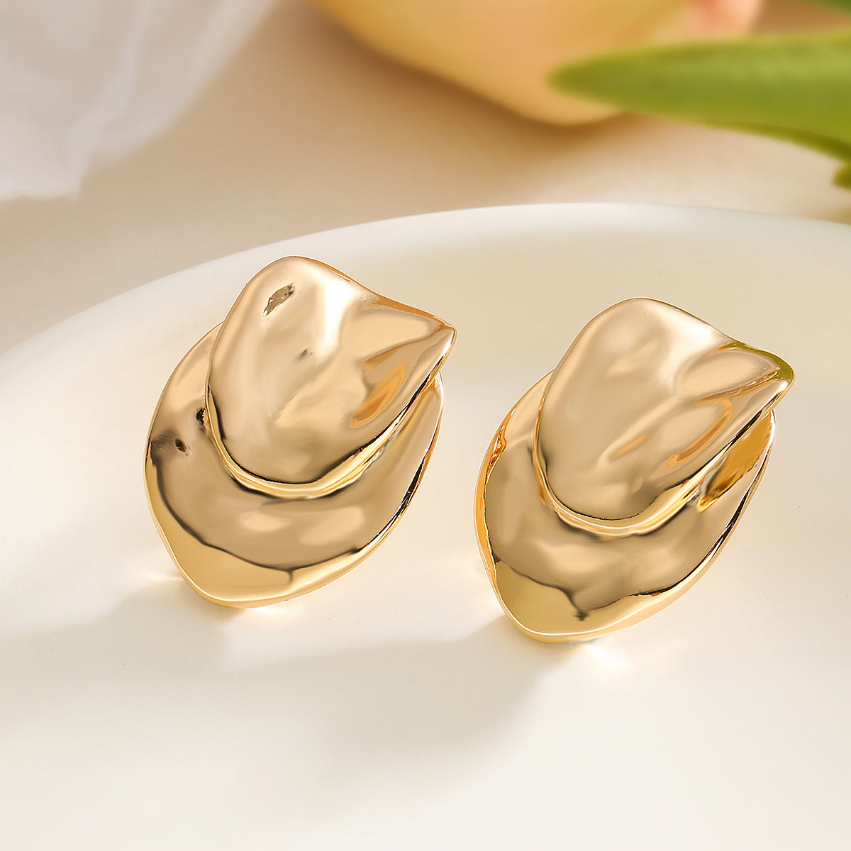 Minimalist Geometric Copper Stud Earrings for Women with Real Gold Plating Vintage-Inspired Elegant Design