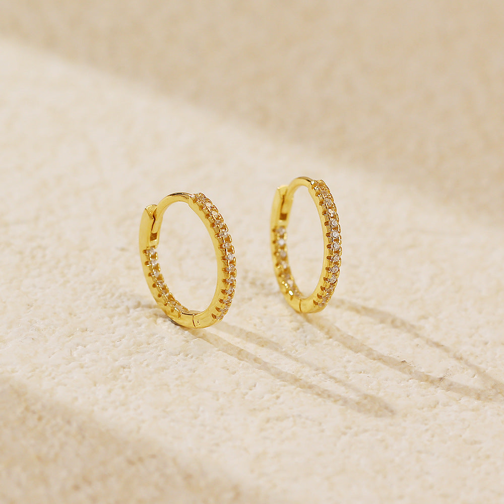 Eleganti orecchini a cerchio in argento sterling 925, placcati, con zirconi cubici rotondi geometrici e pavé