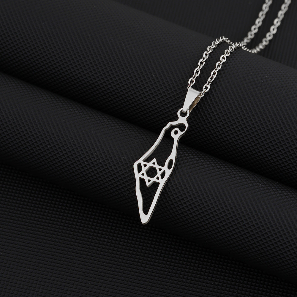 Collar con colgante étnico geométrico hueco de acero de titanio con acabado chapado y cadena tipo O para unisex
