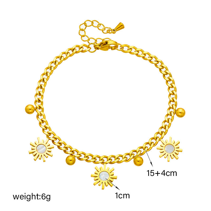 Bracciale Minimalista con Ciondolo a Girasole a Guscio in Acciaio al Titanio Placcato per Donna