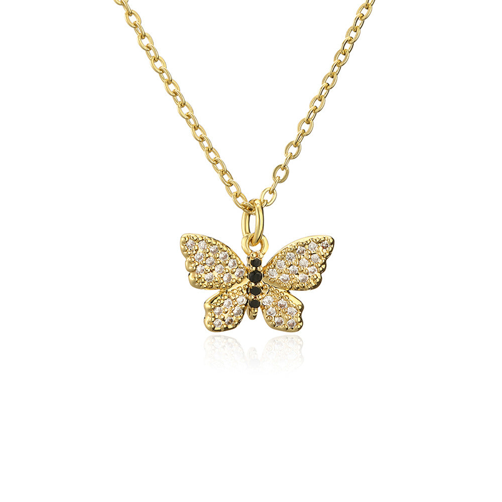 Minimalist Butterfly-Shaped Copper Pendant Necklace with Zircon Accents for Women