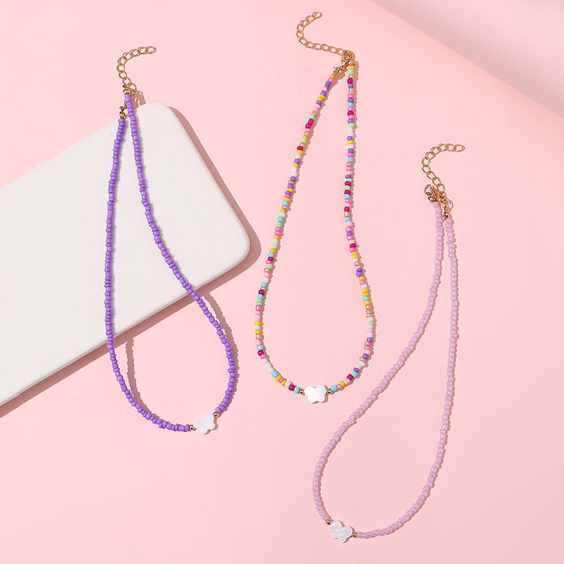 Collar con colgante de corazón y mariposa estilo bohemio con cuentas de cristal para niños, cadena de cuentas redondas hecha a mano