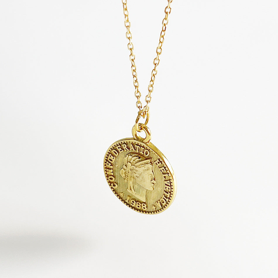 Vintage 925 Sterling Silver Gold Plated Round Coin Pendant Necklace Ball Chain