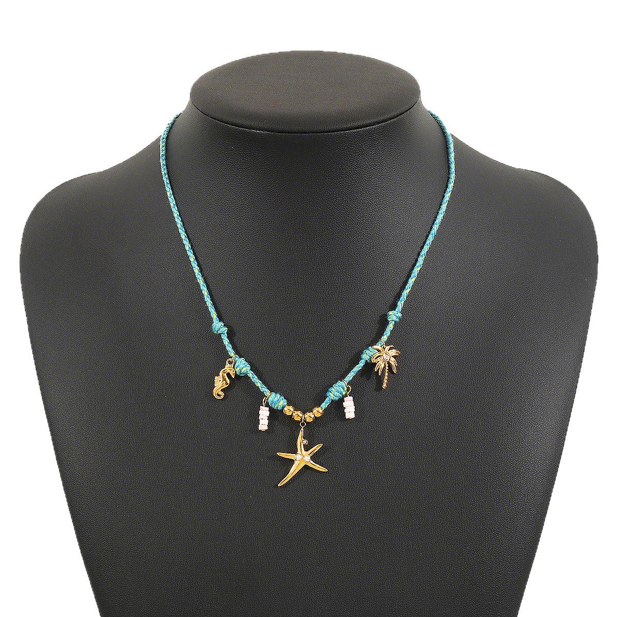 Collana con Pendente Stella Marina e Conchiglia Stile Naturale da Donna, in Acciaio Inox con Finitura Placcata Oro 14K su Catena a Cordino