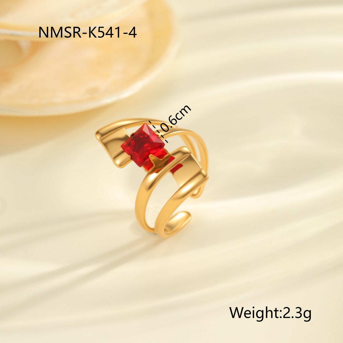 Anello da donna minimalista geometrico in acciaio al titanio con intarsio in zircone rosso regolabile a fascia aperta