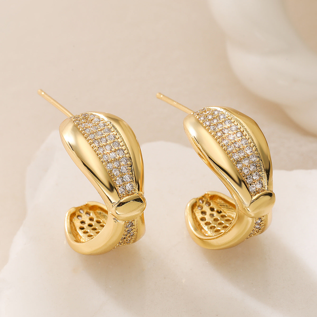 Minimalist Luxe Geometric Earrings for Women with Copper Base Plated in 18K Gold and Micro-Paved Zirconia