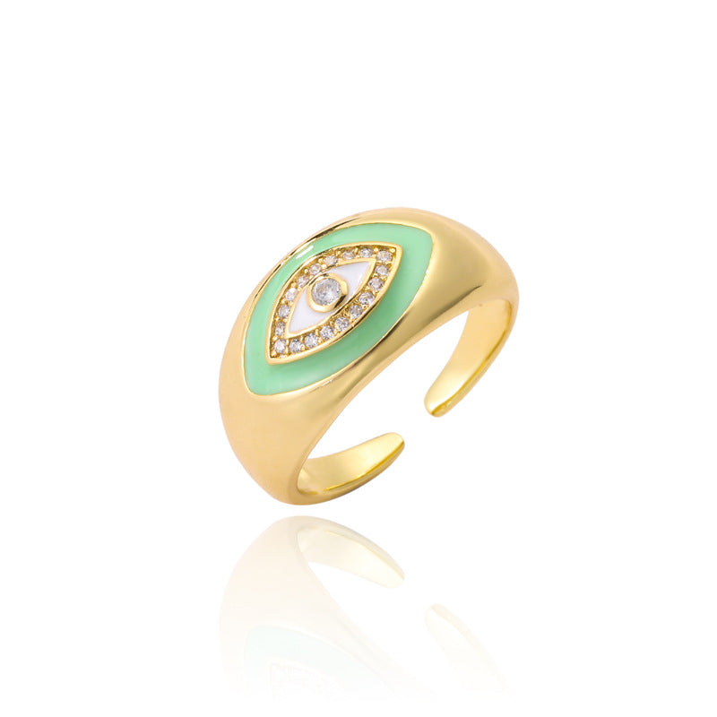 Geometric Drip Oil Gold Plated Brass Ring with Cubic Zirconia for Women