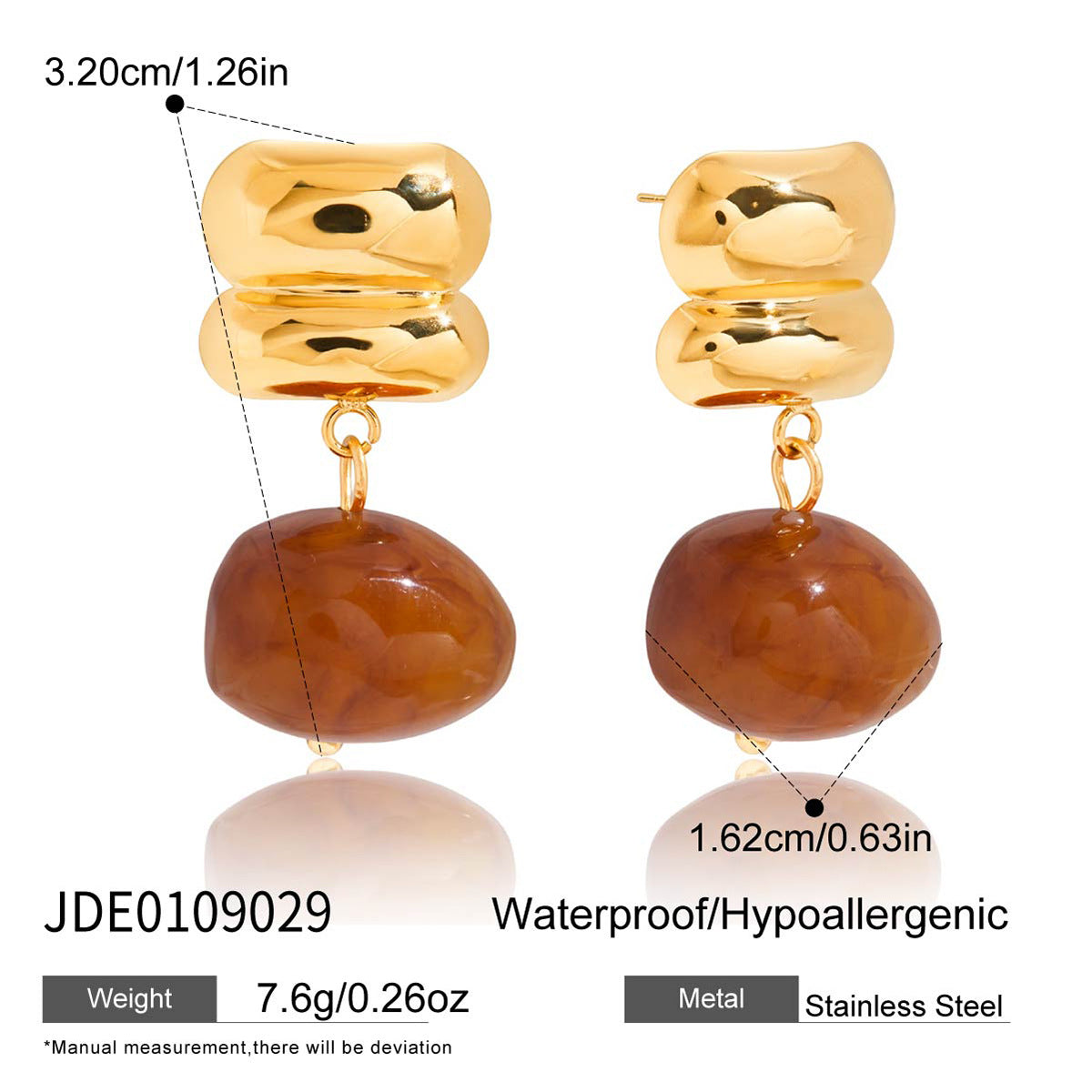Minimalist Elegant Geometric Oval Stainless Steel and Resin PVD Earrings for Women