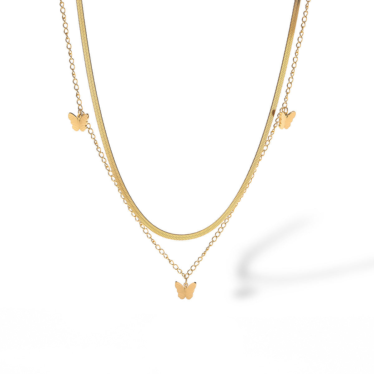Minimalist Butterfly Pendant Necklace for Women in Titanium Steel with 18K Gold Plating Locket Chain