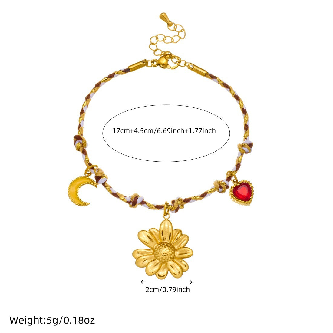 Bohemian Vintage Gold Plated Stainless Steel Charm Bar with Floral Star Moon Elements for Women