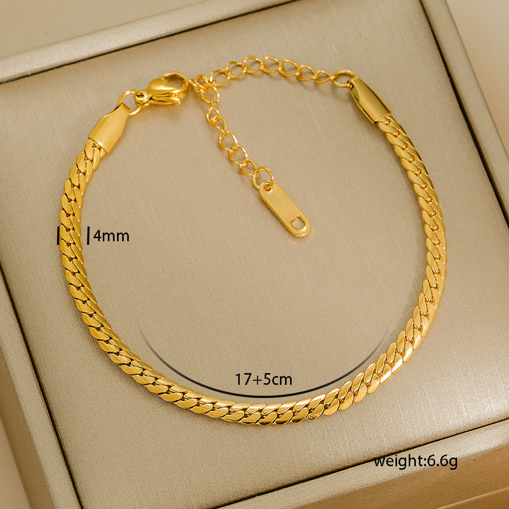 Bracciale Minimalista in Acciaio al Titanio da Donna con Placcatura in Oro 18K, Design a Catena Semplice, Set di Gioielli Versatili per Tutti i Giorni