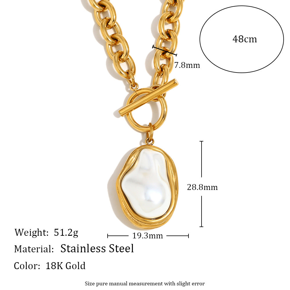 Collana vintage con pendente a perla barocca in acciaio inossidabile placcato oro 18 carati con design geometrico per donna