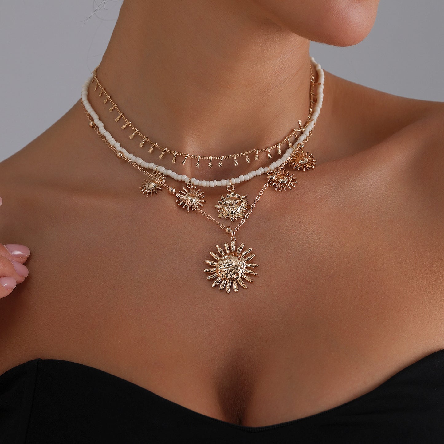 Bohemian Vintage Sun and Smiley Face Pendant Necklace in Alloy with Plating Finish for Women