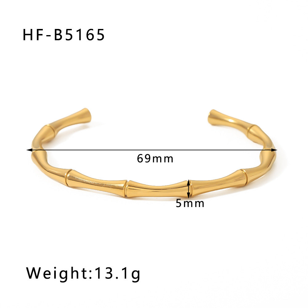Minimalist Bamboo-Shaped Titanium Steel C-Clasp Bracelet for Women with Plated Finish
