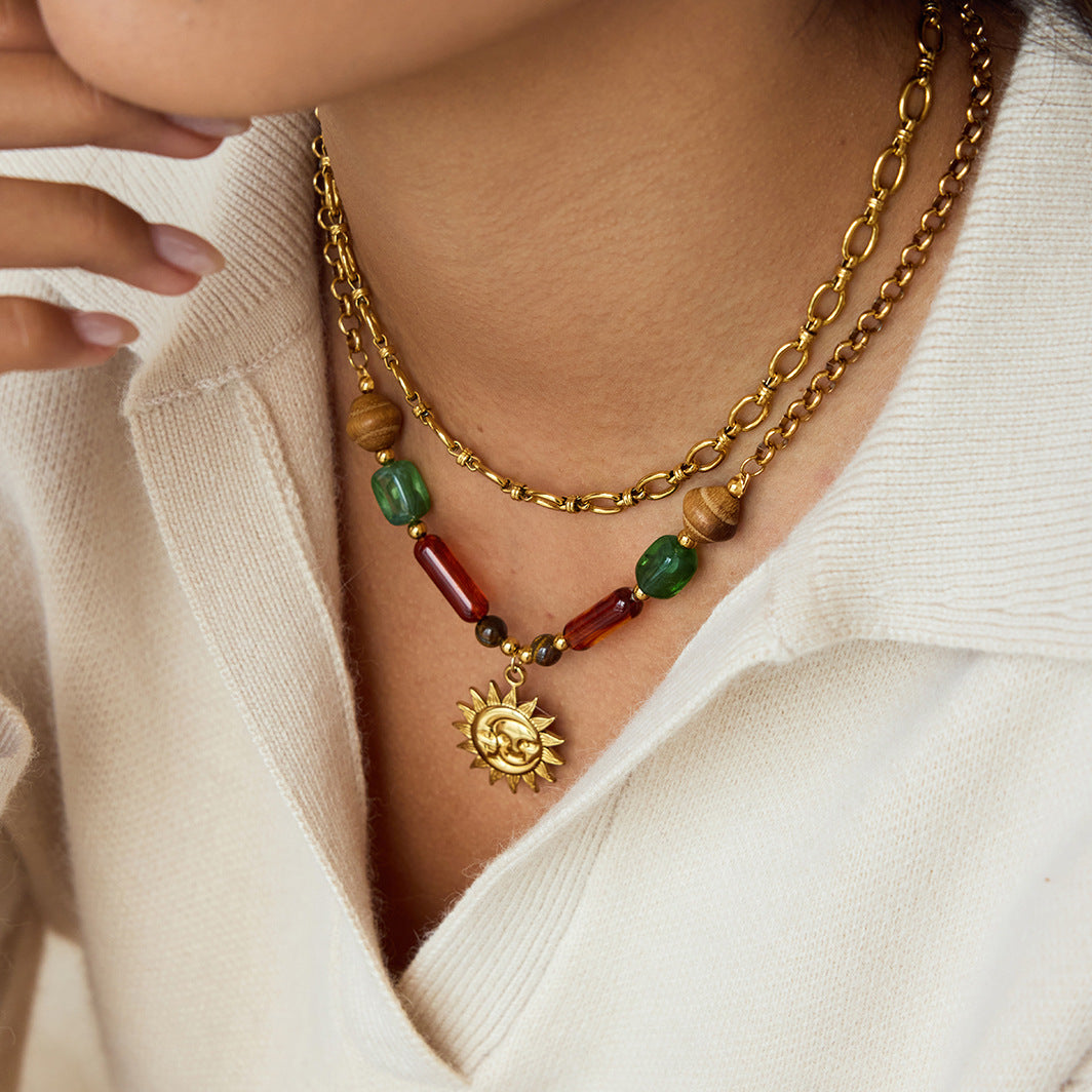 Collana con Pendente a Luna Geometrica Minimalista da Donna in Acciaio Inox con Placcatura in Oro PVD Sottovuoto