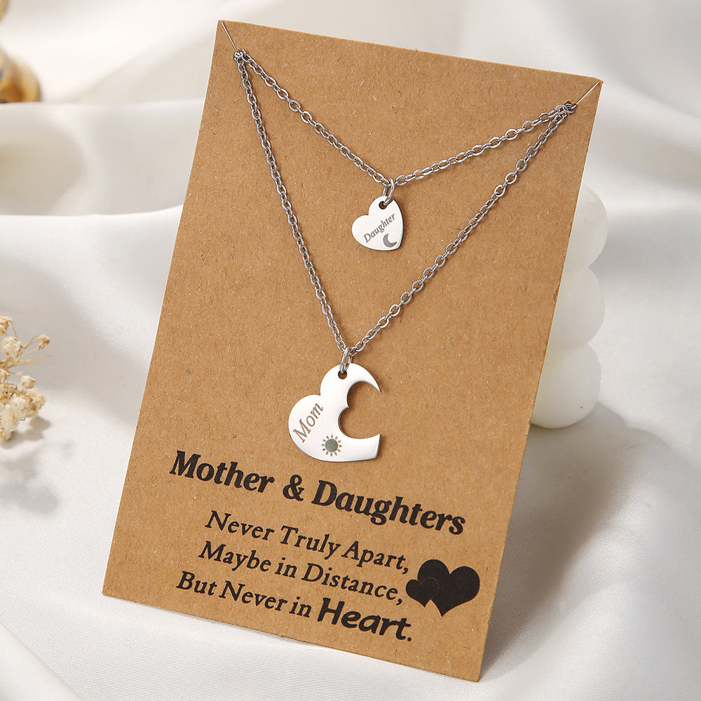 Geometric Sun Moon Heart Stainless Steel Necklace Cable Chain for Women