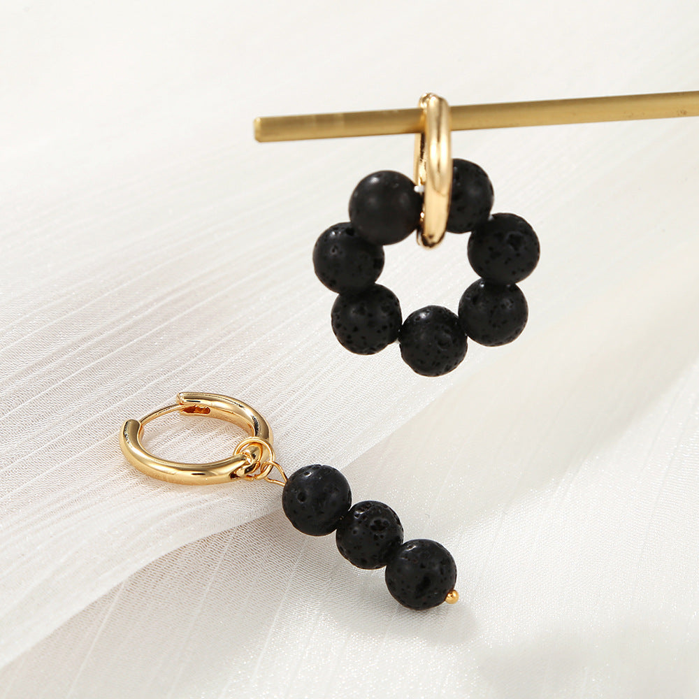 Minimalist Asymmetrical Geometric Alloy Ear Cuffs with Tiger Eye and Rose Quartz Accents for Women