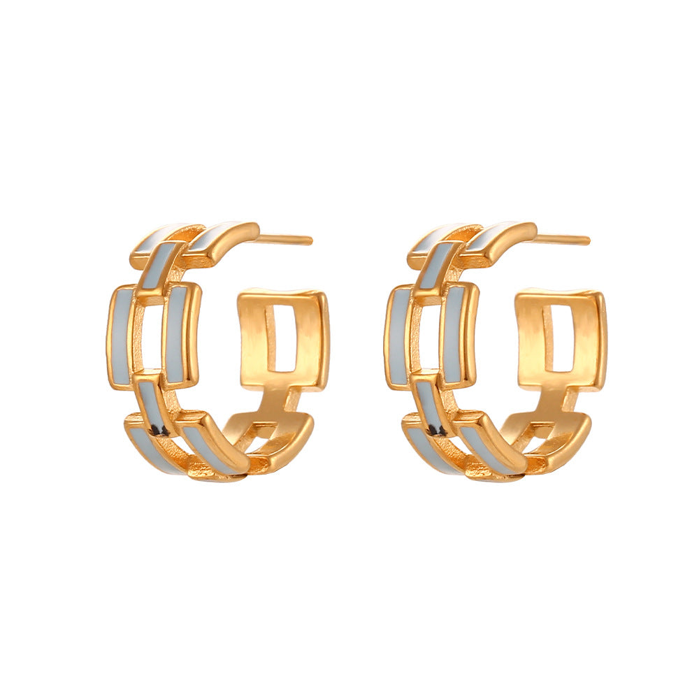 Orecchini da donna smaltati geometrici vintage minimalisti con traforo in acciaio inossidabile placcato oro 18K