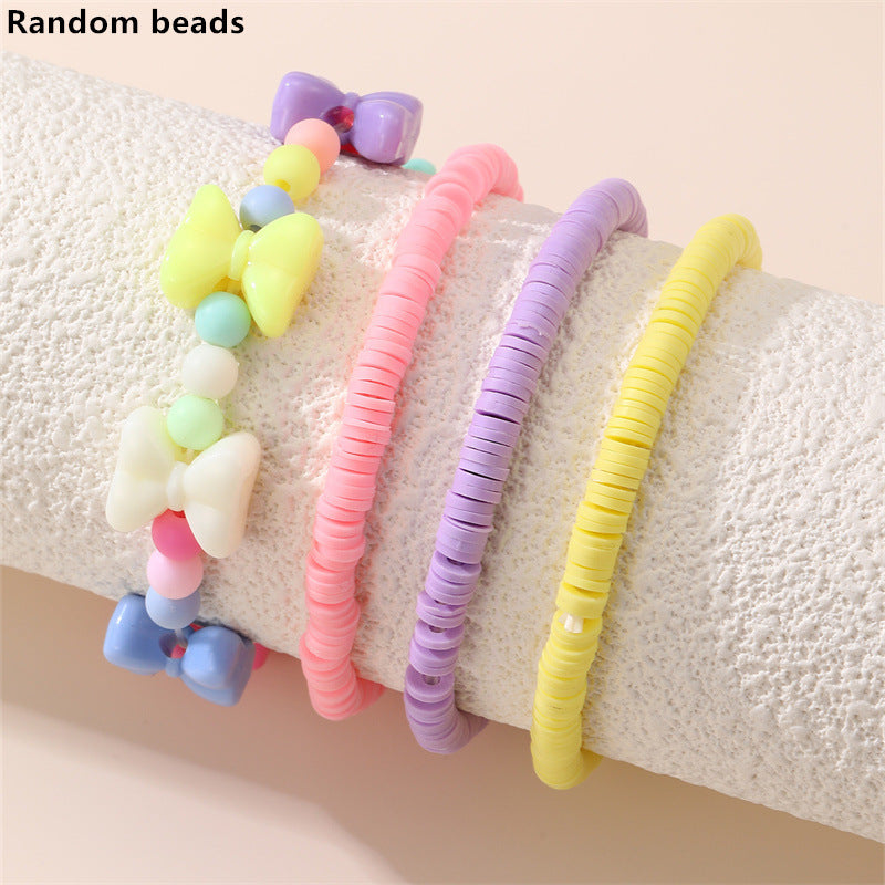 Cute Candy-Colored Polymer Clay Bracelet for Girls with Star Shape Pink Tone Handmade Minimalist Jewelry