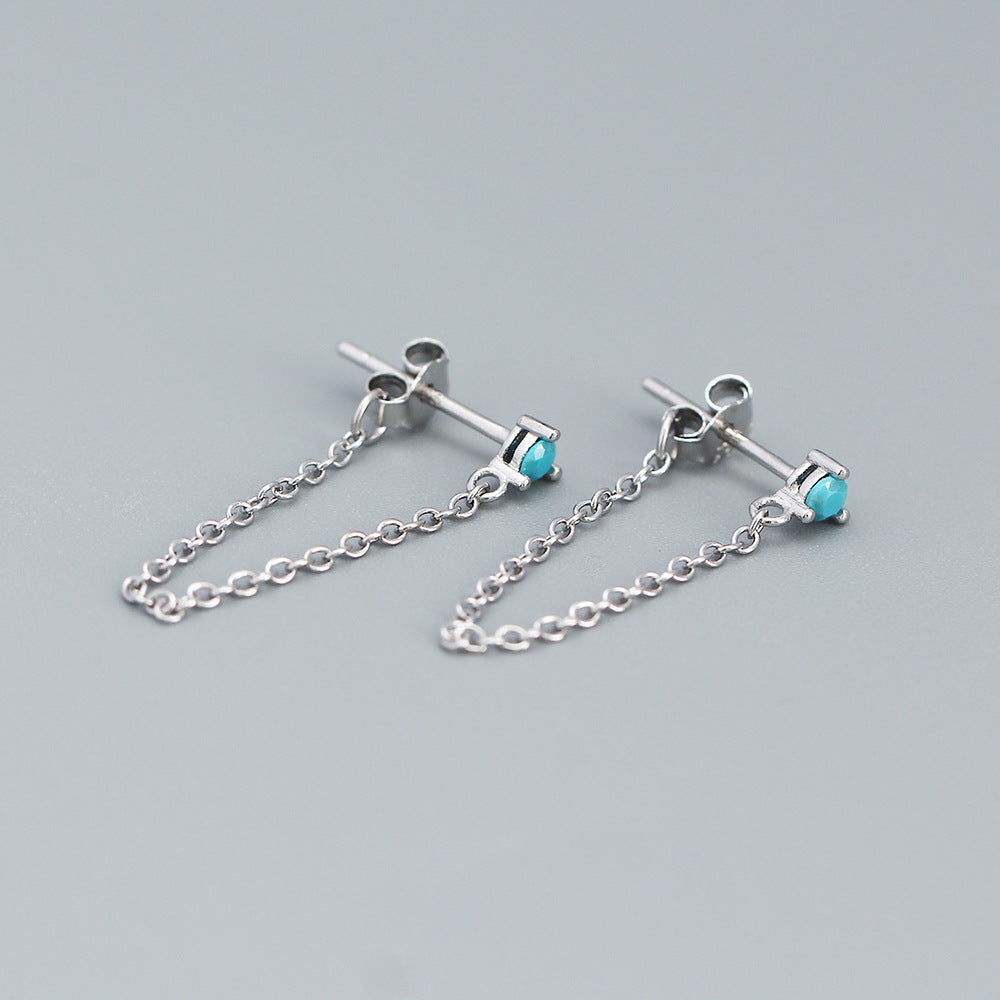 Orecchini a Filo Pendenti in Argento Sterling S925, Minimalisti, Geometrici, con Strass, da Donna