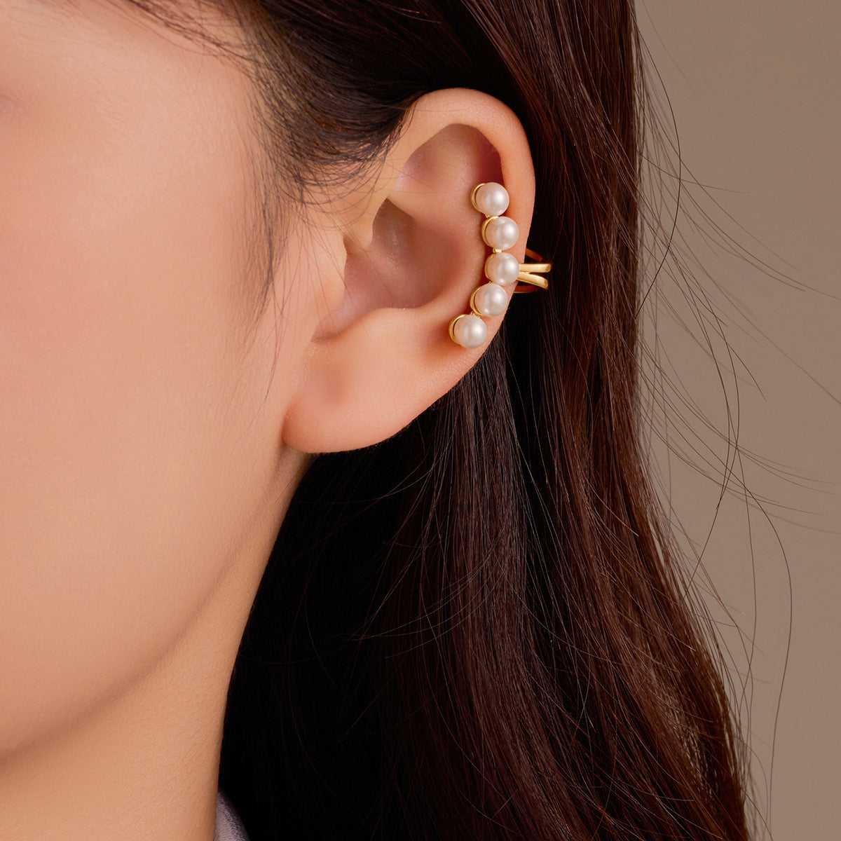 Minimalista Francese Vintage Perla Acciaio Inox Ear Cuff da Donna Senza Foro per Orecchio Elegante Gioiello Laterale