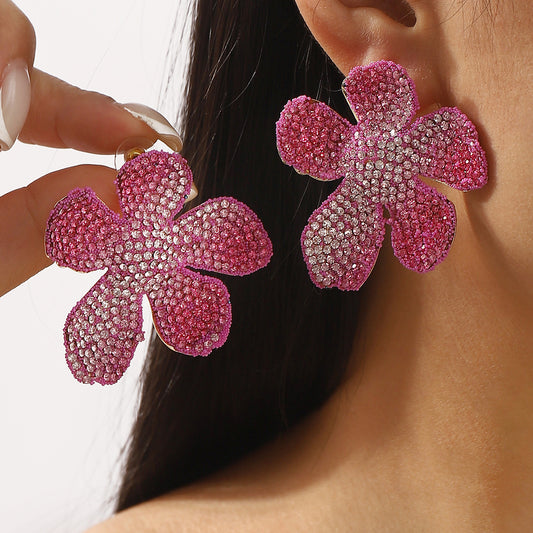 Orecchini in lega con fiori dolci e intarsio completo di strass da donna