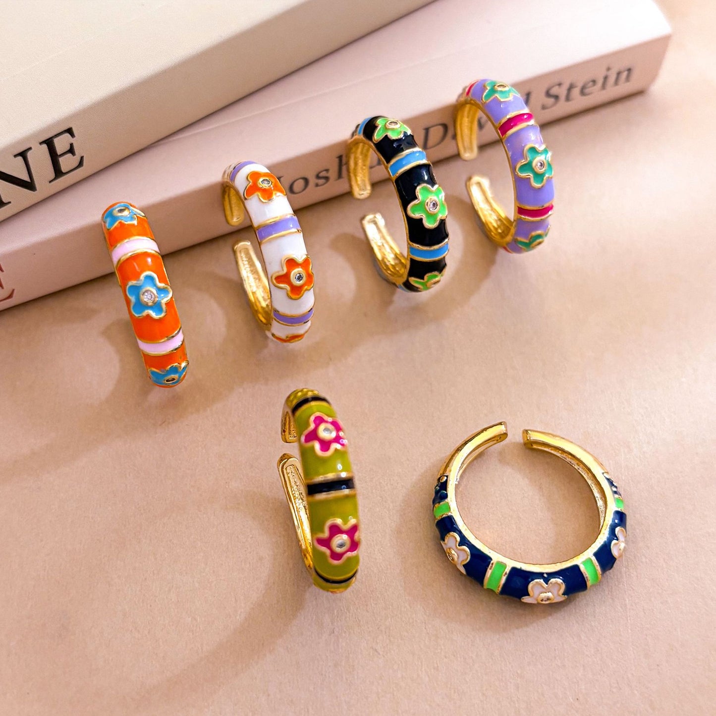 Vintage Sweet Floral Brass Gold Plated Drip Oil Ring for Women