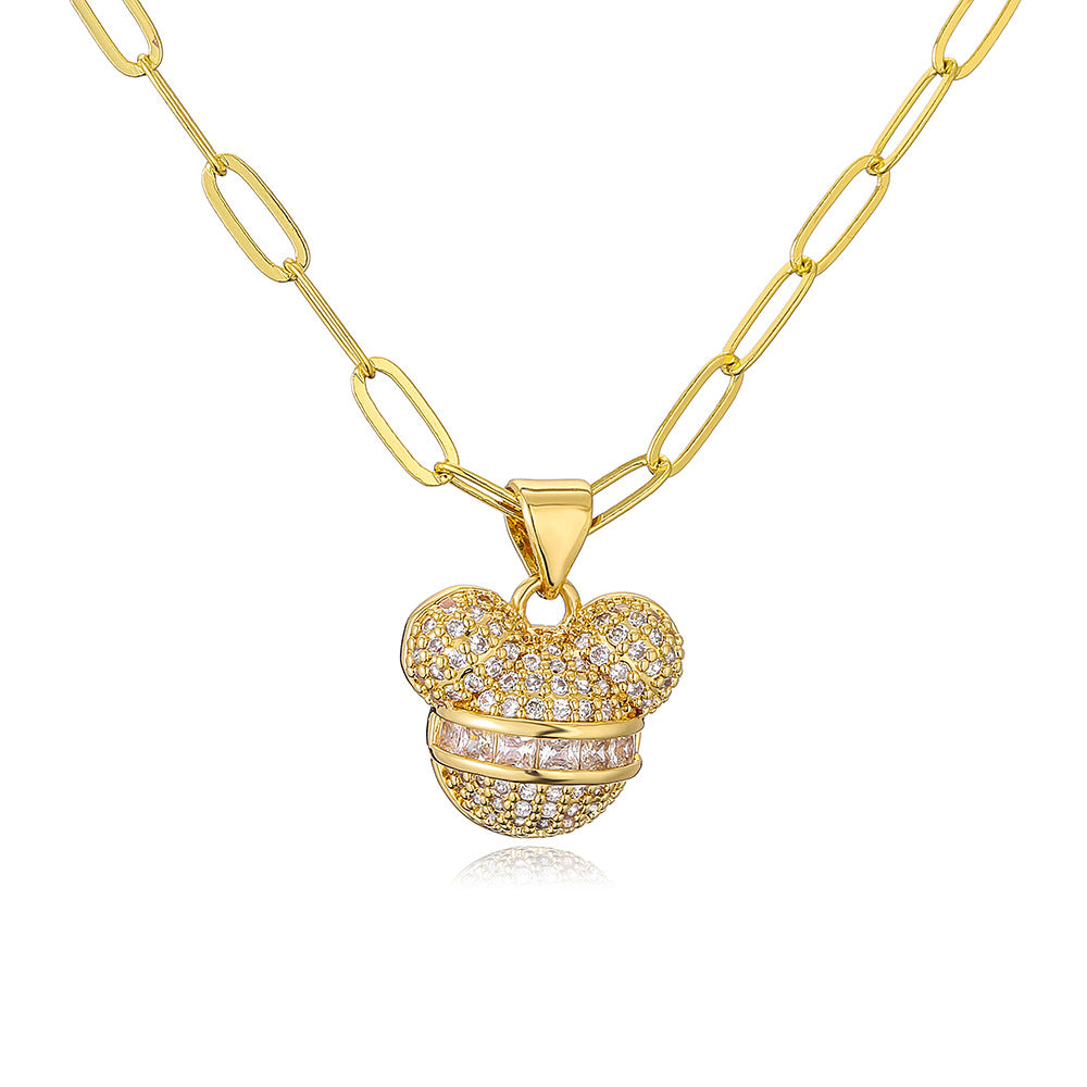Minimalist Geometric Pendant Necklace for Women with Copper Base Plated in 18K Gold and Micro-Paved Zirconia