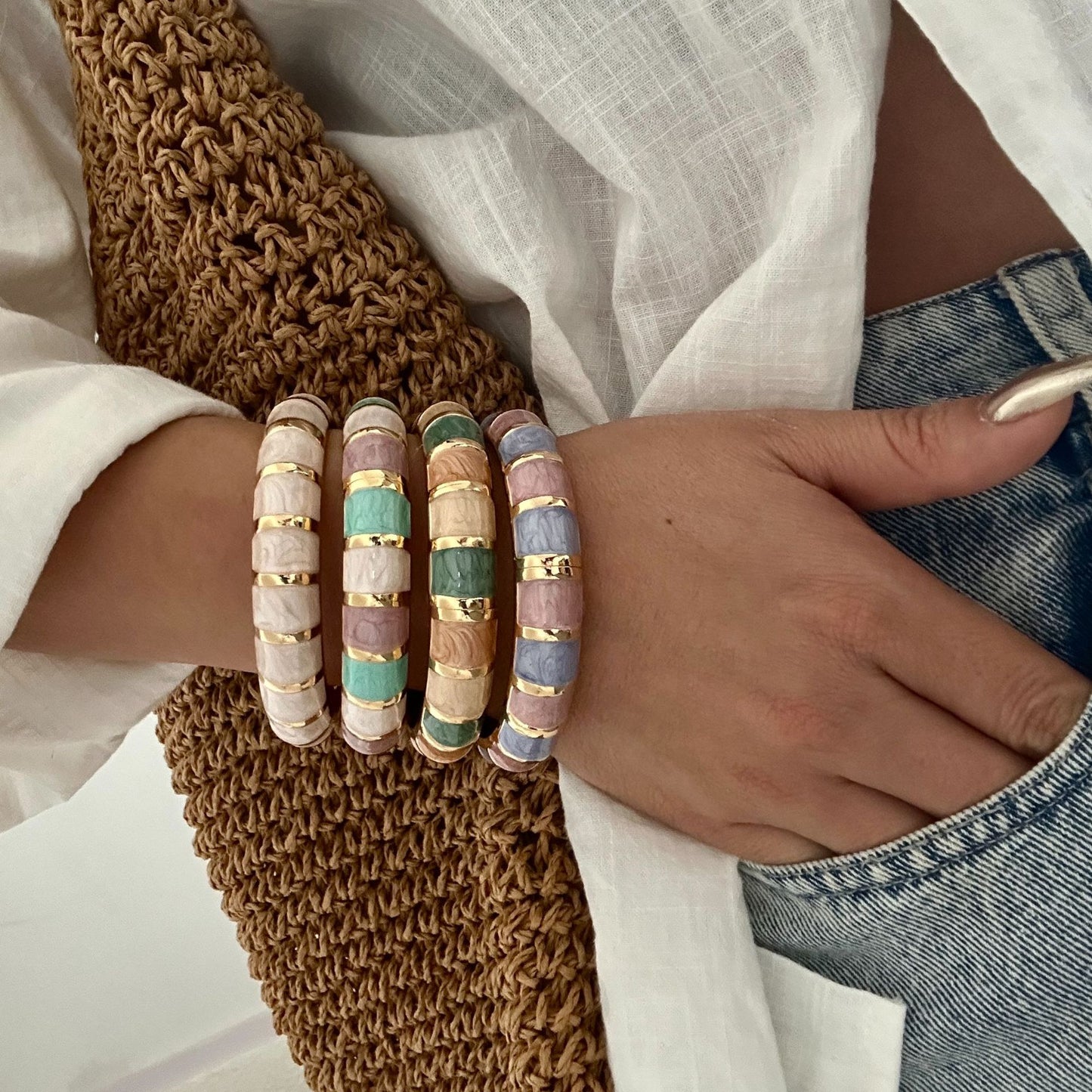 Bohemian Minimalist Geometric Alloy Drip Oil Plated Open Cuff Bracelet