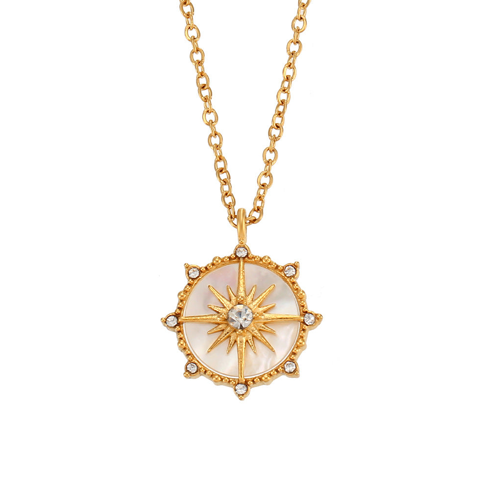 Collana da donna alla moda con ciondolo a stella a otto punte a forma di ruota della fortuna geometrica in acciaio inossidabile con finitura placcata