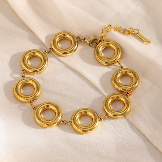 Minimalist Geometric Stainless Steel Plated 18K Gold Solid Ring Bracelet for Women
