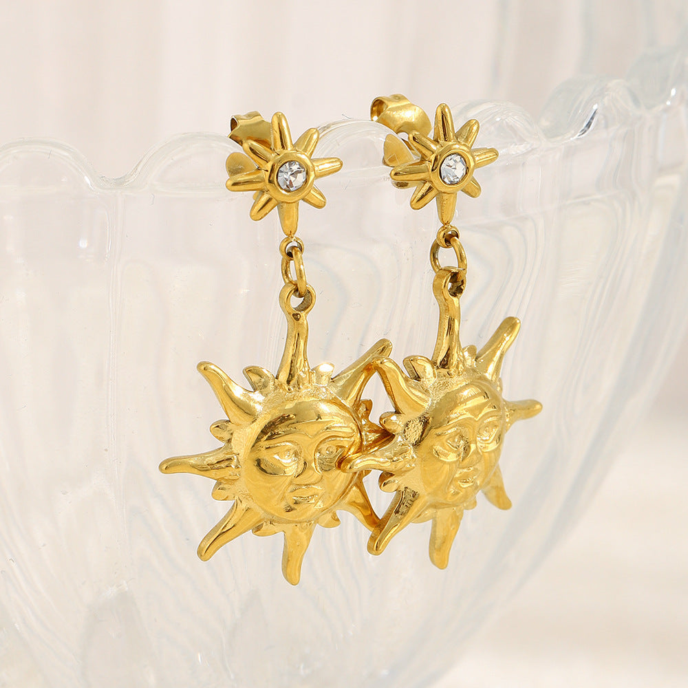 Pendientes Geométricos de Estrella de Acero Inoxidable Bañados en Oro de 18K Vintage