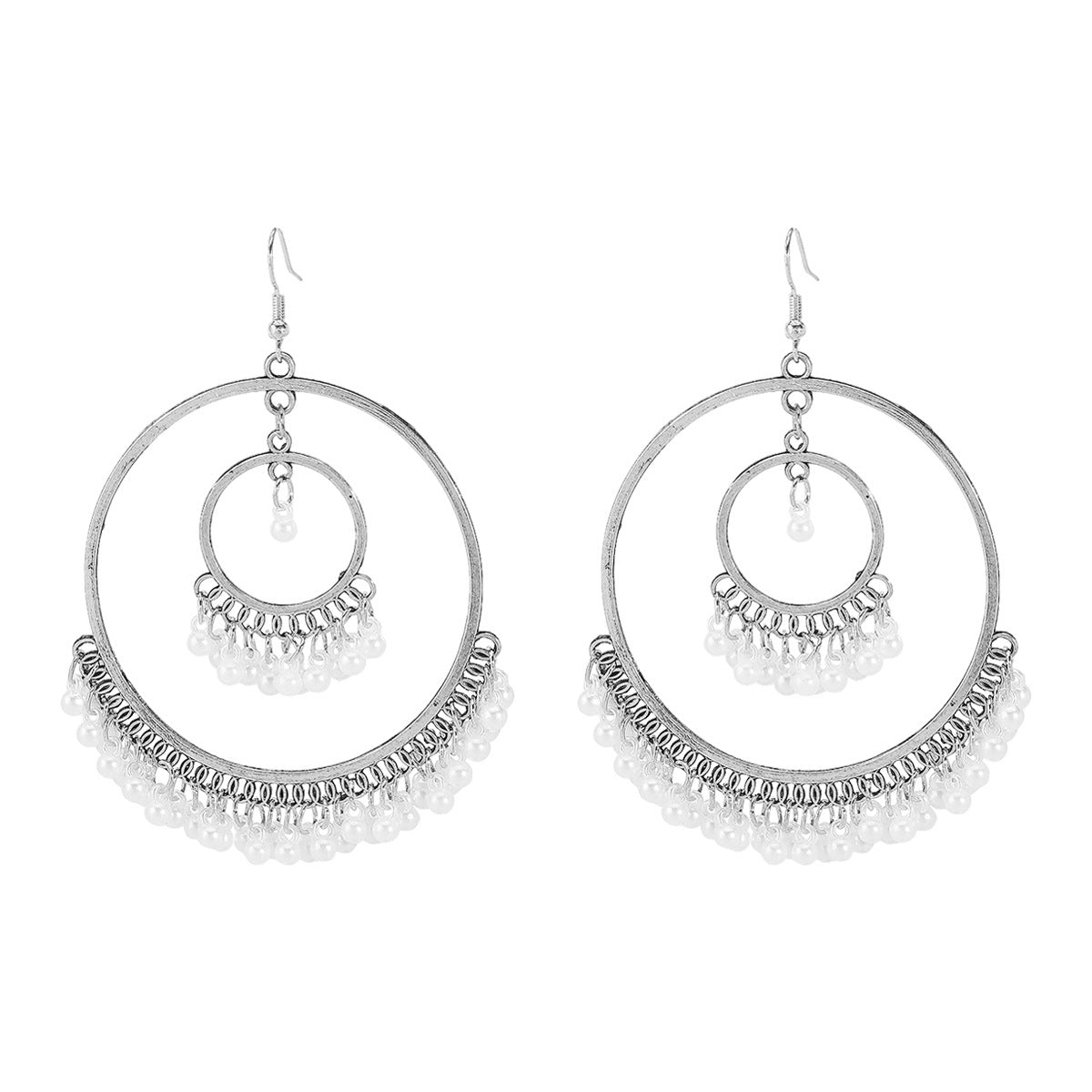 Ethnic Bohemian Geometric Earrings with Pearl Accents in Zinc Alloy with Plated Finish for Women