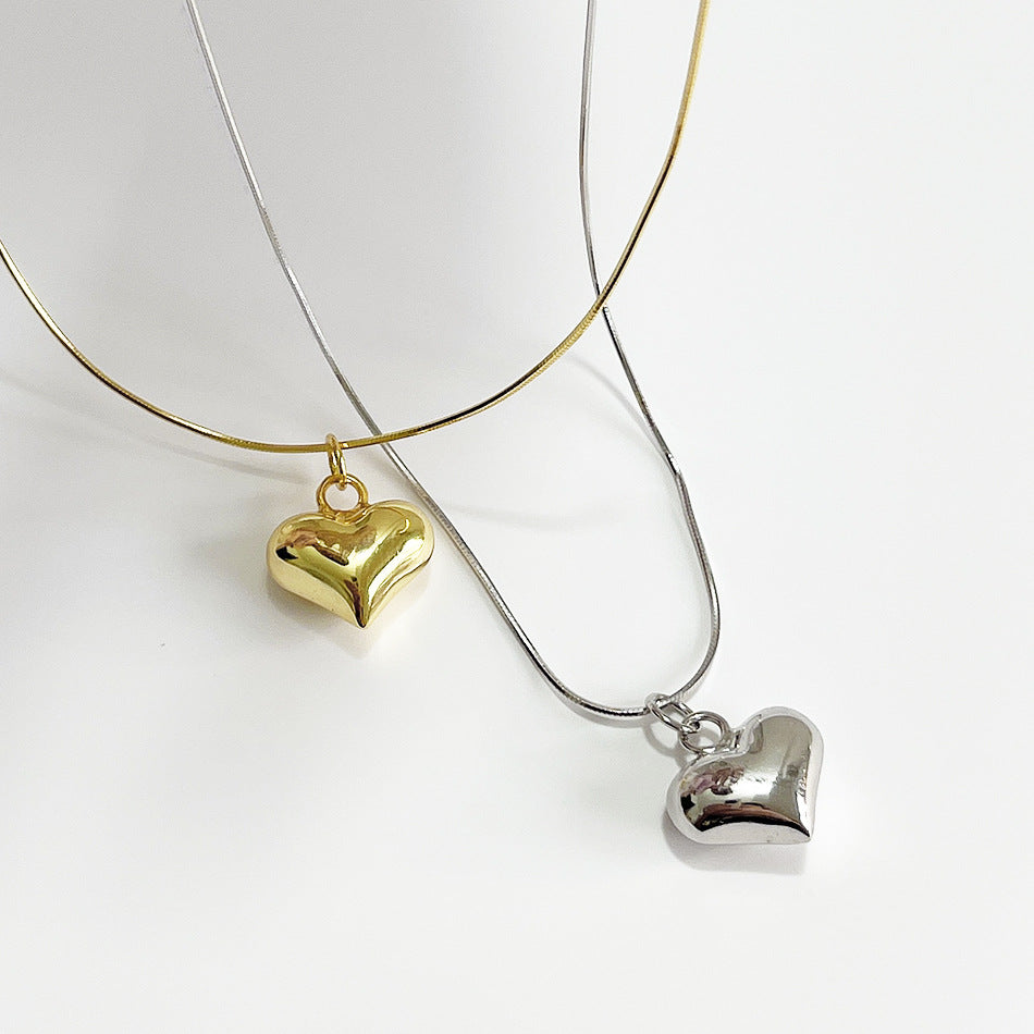 Minimalist 925 Sterling Silver Heart Geometric Snake Chain Necklace