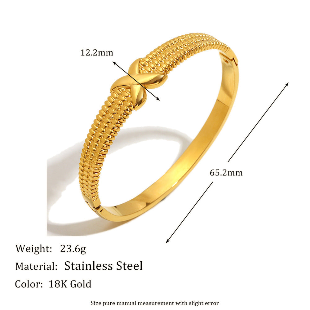 Minimalist Geometric X-Shape Stainless Steel Plated 18K Gold Toggle Bracelet for Women