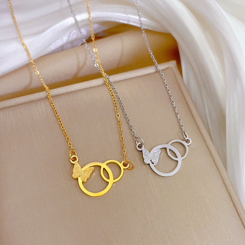Minimalist Titanium Steel Butterfly Pendant Necklace for Women with Gold Plating and Geometric Design Locket Chain