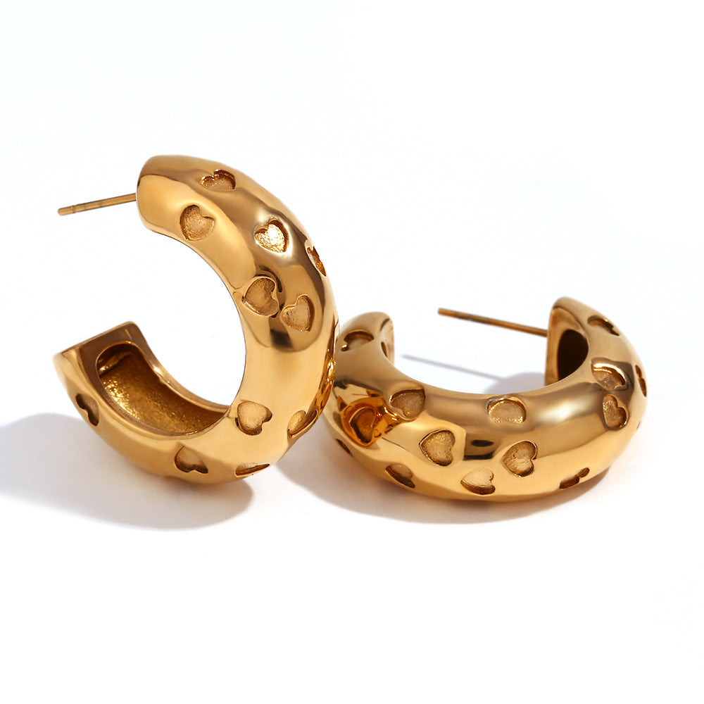 Fashion Minimalist Heart C-Shape Stainless Steel 18K Gold Plated Earrings for Women