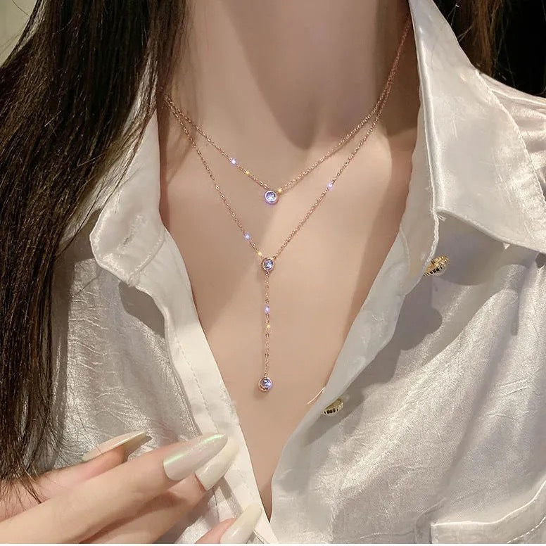 Minimalist Geometric Titanium Steel Double Layer Necklace with Rose Gold Plating and Delicate Pendant