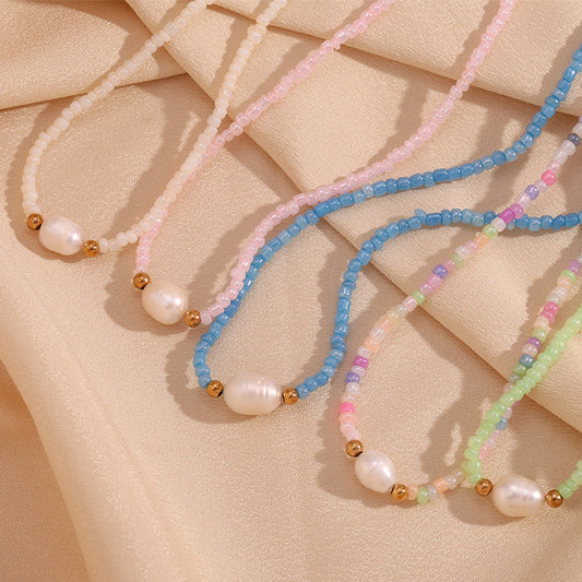 Fashionable Minimalist Geometric Stainless Steel Necklace with Cultured Freshwater Pearl Accents for Women