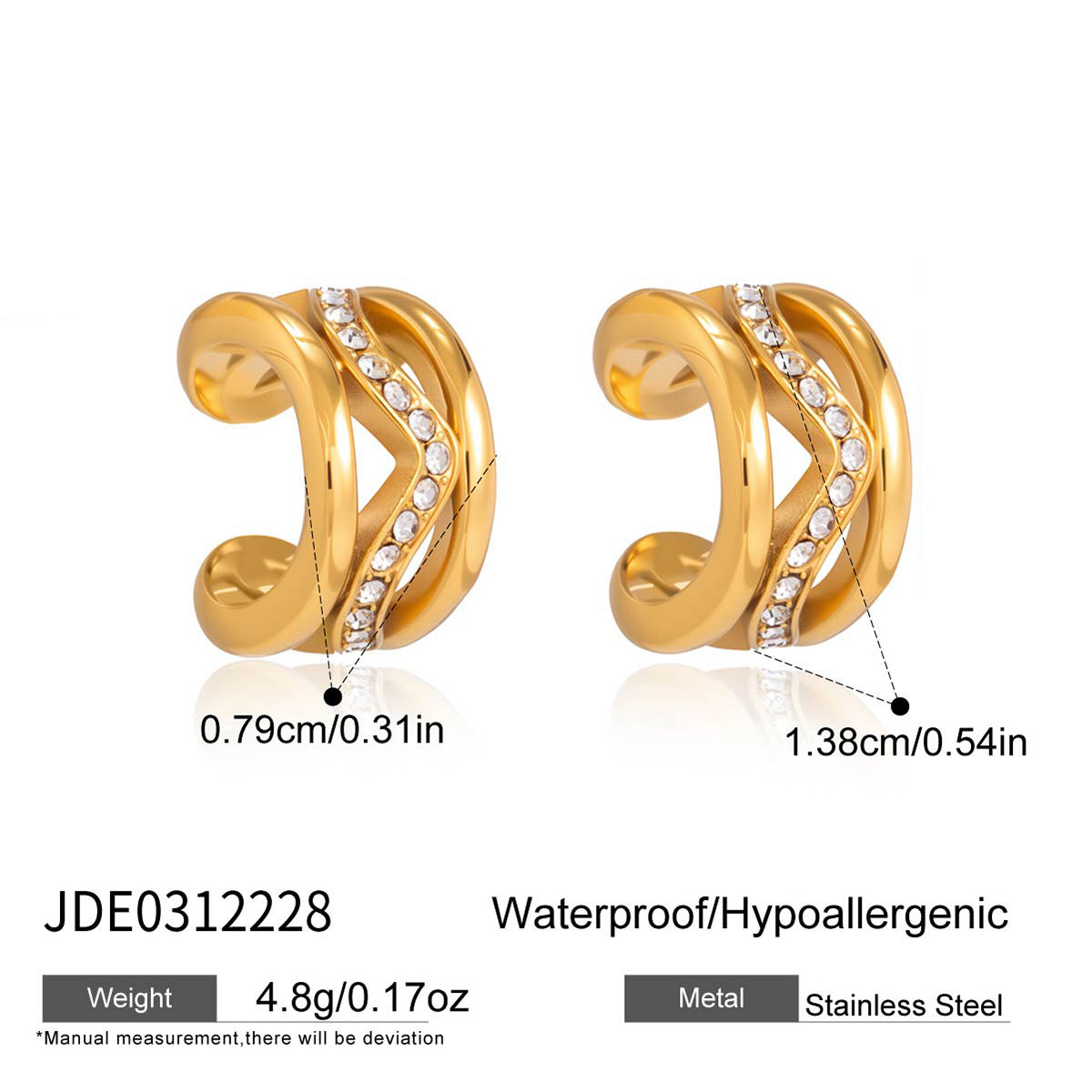 Elegant Minimalist Geometric Square Titanium Steel PVD Gold Plated Cubic Zirconia Stud Earrings for Women
