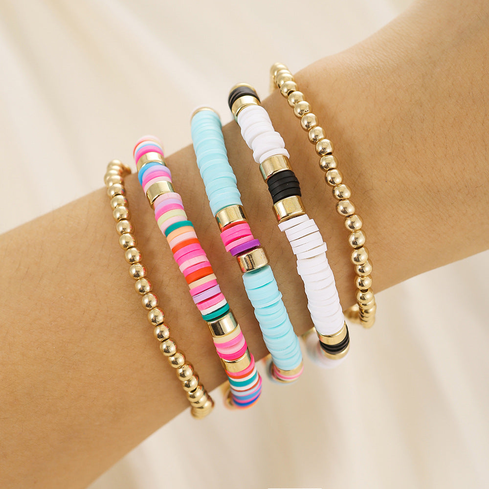 Bohemian Colorful Geometric Round Resin Beaded Bracelet for Unisex