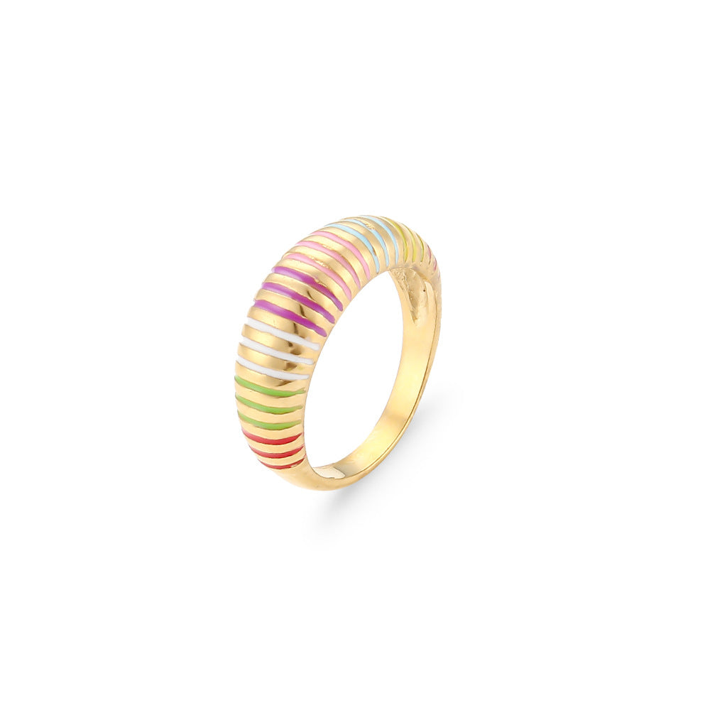 Anillo de acero inoxidable geométrico minimalista de moda con chapado en oro de 18 quilates para mujer
