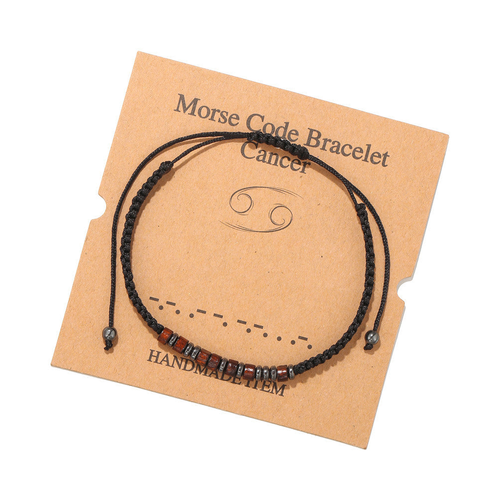 Morse Code Zodiac Wood Beaded Bracelet Round Geometric Unisex